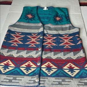 Sweater Loft, Aztec Print Ornate Buttons 100%  Cotton Women’s Vest size large